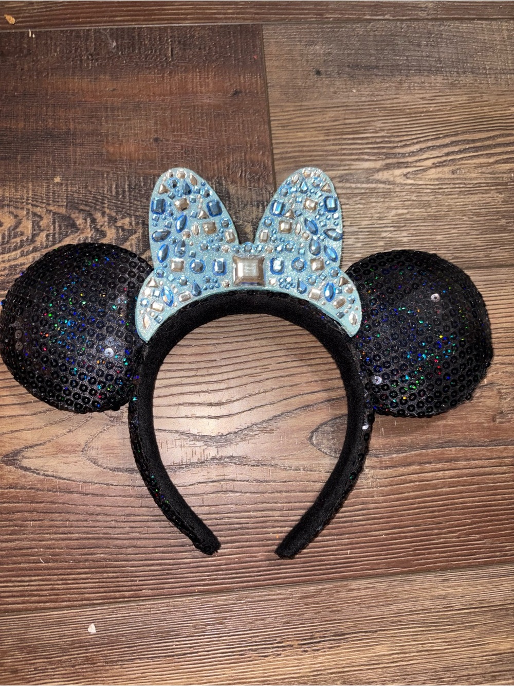 Minnie Mouse Sequined Ear Headband with Jeweled Bow Disneyland 60th Anniversary